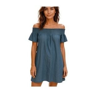 Wants and Needs Off The Shoulder Chambray Denim Mini Dress S
